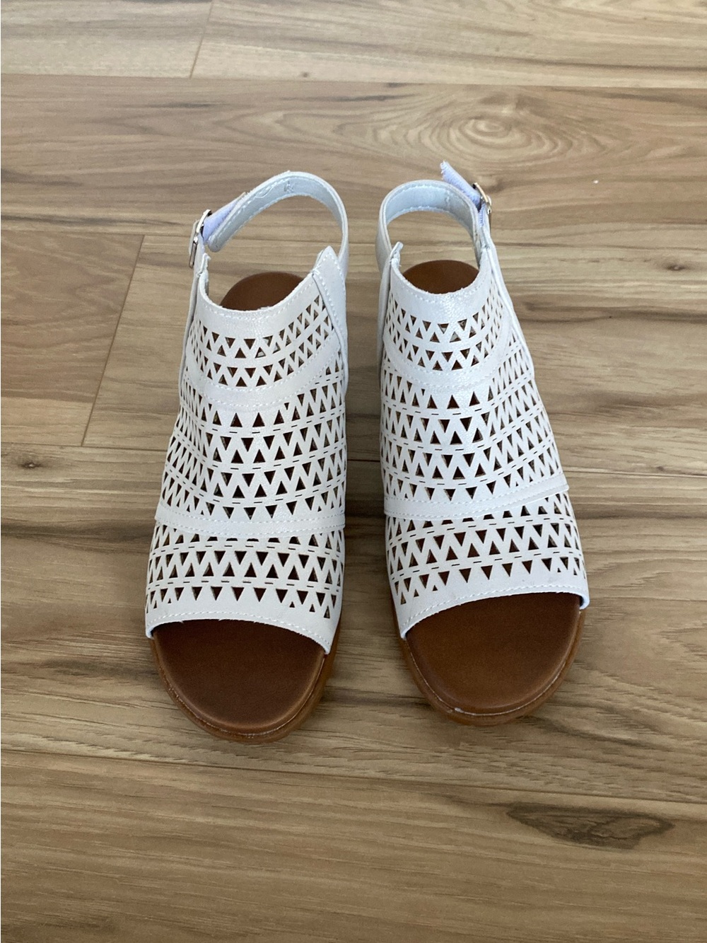 MIA White Laser-Cut Open-Toe Kids Sandals